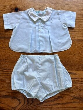 VTG Feltman Brothers Classic baby boy blue 2-Piece Set- hand embroidered
